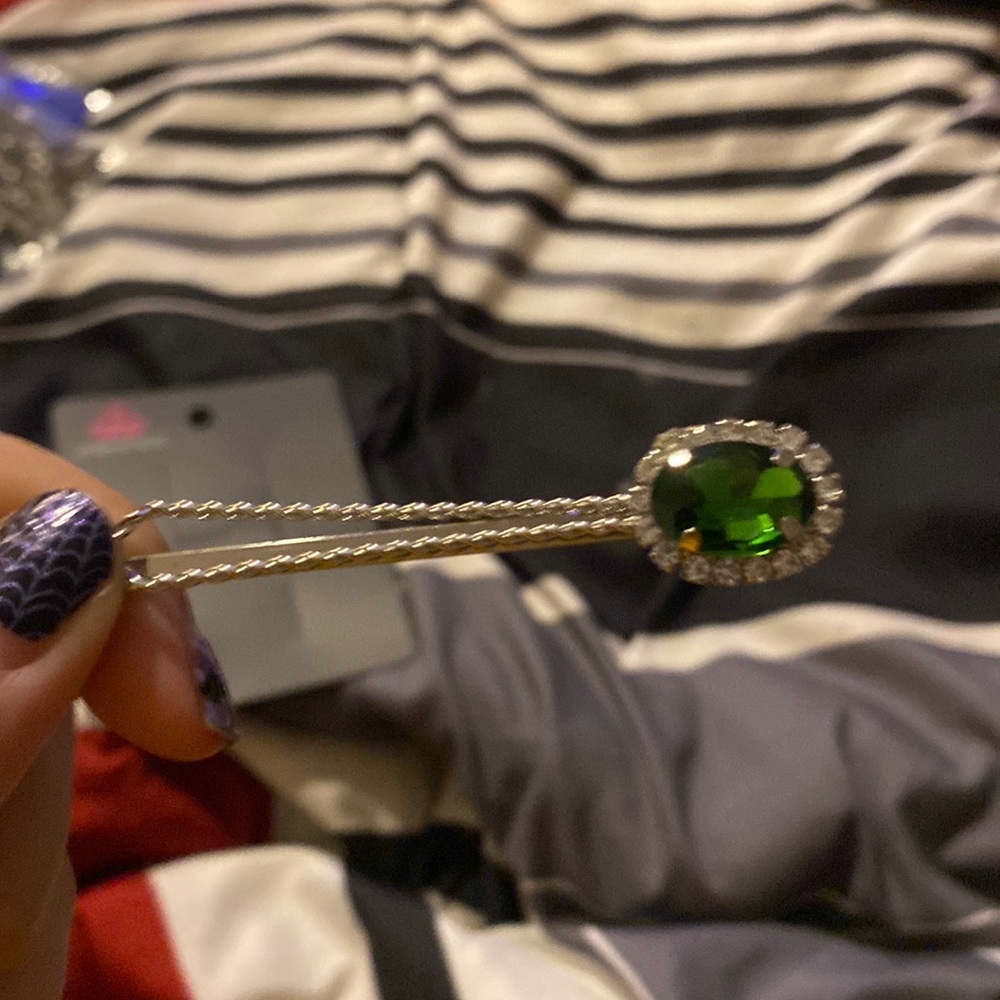 Green with White Stones Barrette.
